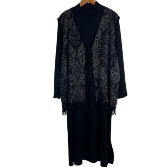 Lennie for Nina Leonard Black Sweater Dress & Shawl Cardigan (Attached) Sz 2X - Picture 14 of 14